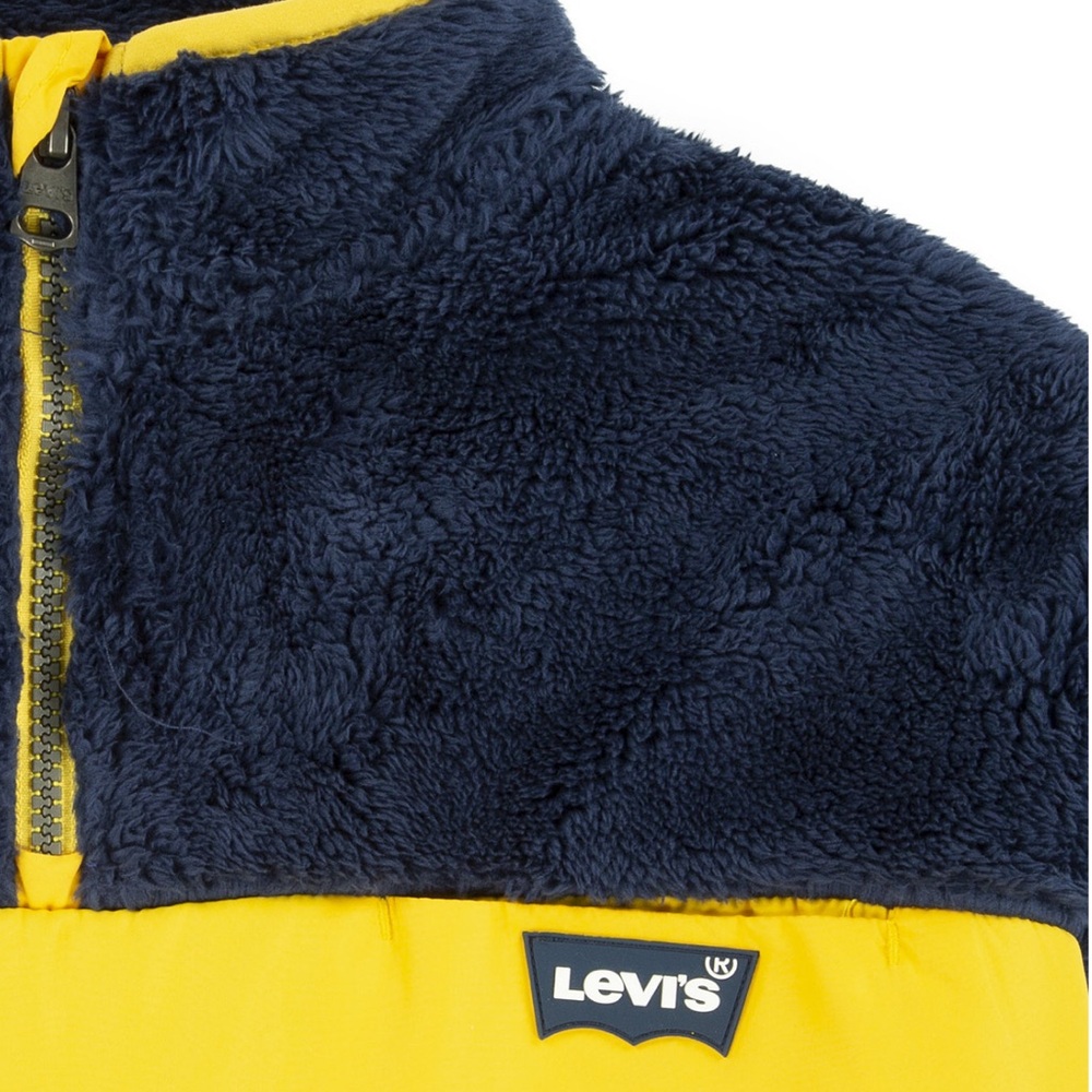Levis Boys XS 4-5 Colorblocked Sherpa Half Zip Pullover Sweatshirt Blue Yellow - Picture 4 of 11